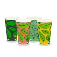 Large BioPak Single-Walled BioCup Tropical Leaves Asstd. 510ml (16oz.) - Pk 50