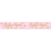 Baby Girl Pink & Gold Holographic Dots Banner (2.7m)