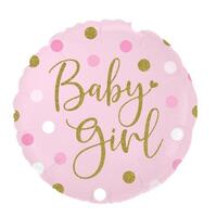Baby Girl Pink & Gold Dots Round Foil Balloon (45cm)