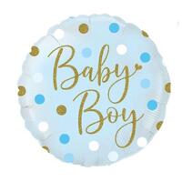 Baby Boy Blue & Gold Dots Round Foil Balloon (45cm)