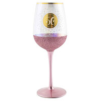 "50" Gold & Pink Glitterati Wine Glass