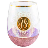 "18" Pink Glitterati Stemless Wine Glass