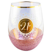 "21" Pink Glitterati Stemless Wine Glass