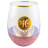 "40" Pink Glitterati Stemless Wine Glass