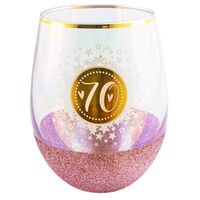 "70" Pink Glitterati Stemless Wine Glass