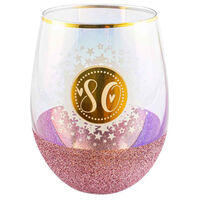"80" Pink Glitterati Stemless Wine Glass