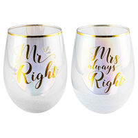 "Mr. & Mrs." Glitterati Stemless Wine Glass Set