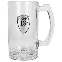 18th Birthday Glass Beer Stein (500ml)