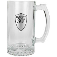 30th Birthday Glass Beer Stein (500ml)