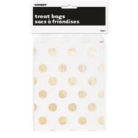 White & Gold Polka Dot Treat Bags - Pk 8
