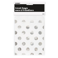 White & Silver Polka Dot Treat Bags - Pk 8