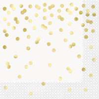 White & Gold Confetti Dot Stamped Lunch Napkins - Pk 16