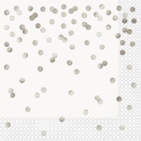 White & Silver Confetti Dot Stamped Lunch Napkins - Pk 16