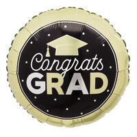 Gold, Silver & Black "Congrats Grad" Round Foil Balloon (45cm)