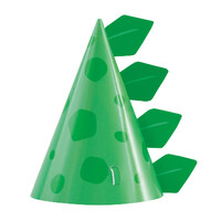 Green Dino Party Hats - Pk 8