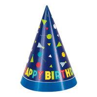 "Happy Birthday" Peppy Party Hats - Pk 8