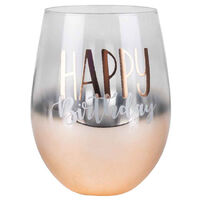 "Happy Birthday" Rose Gold Stemless Wine Glass