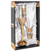 Gold Glitter '18' Champagne & Shot Glass Gift Set