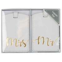 White & Gold "Mr. / Mrs" Faux Leather Luggage Tags