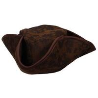 Brown Faux Suede Tricorn Pirate Hat