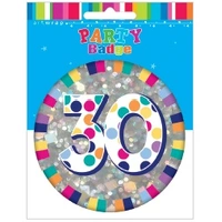 Multicolour Dot Holo Silver Large 30th Birthday Badge