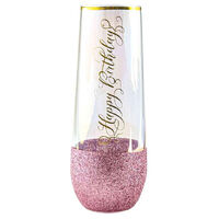 Happy Birthday Pink Glitterati Stemless Champagne Glass