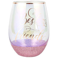Best Friends Pink Glitterati Stemless Wine Glass