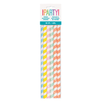 Asstd. Pastel Striped Paper Drinking Straws - Pk 10