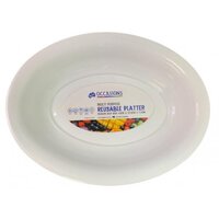 Medium Reusable White Plastic Oval Food Bowl Platter (43x32x7cm)