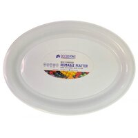 Large Reusable White Plastic Oval Food Platter (53x38x3cm)