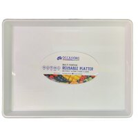 Reusable White Plastic Rectangle Food Platter (46x34x3cm)