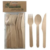 Wooden Cutlery Set (10 x Forks, 10 x Knives, 10 x Spoons)