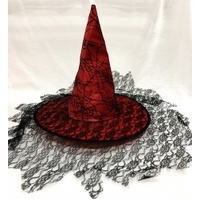 Red & Black Spider Lace Witch Hat