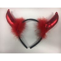 Fluffy Red Satin Devil Horns Costume Accessory