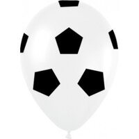 30cm White & Black Soccer Ball Print Latex Balloons - Pk 12