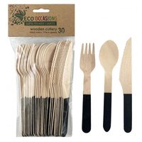Black Handle Wooden Cutlery - Pk 30