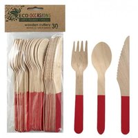 Red Handle Wooden Cutlery - Pk 30