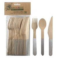 Silver Handle Wooden Cutlery - Pk 30