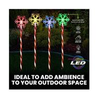 Colour-Changing Solar LED Candy Cane Snowflake Garden Lights - Pk 4