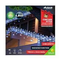 Cool White & Blue Solar LED Curtain Lights (4.8m)