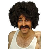 Adults' Retro Brown Wig & Mo' Set