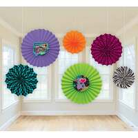 Totally 80s Hanging Paper Fan Decorations - Pk 6