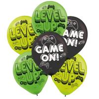 30cm 'Level Up / Game On!' Latex Balloons - Pk 6