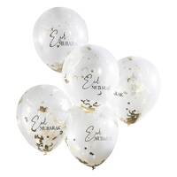 30cm Eid Mubarak Gold Confetti Latex Balloons - Pk 5