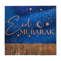 Eid Mubarak Navy Blue & Gold Paper Napkins - Pk 16