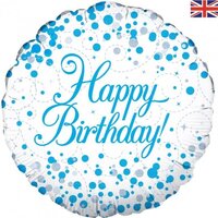 Happy Birthday Blue/White Sparkling Fizz Foil Balloon (18in.)