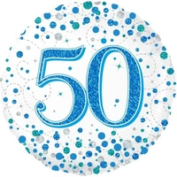 50' Blue/White Sparkling Fizz Foil Balloon (18in.)