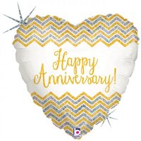 Anniversary Gold/Blue Chevron Heart Foil Balloon (18in.)
