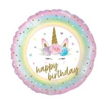 Happy Birthday Pastel Unicorn Round Foil Balloon (18in.)