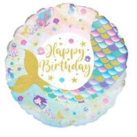 Happy Birthday Shimmer Mermaid Round Foil Balloon (18in.)